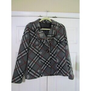 172 Grams Womens Coat Size Medium Gray Red Plaid Lined 1-Button